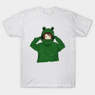 Girl in Green Frog Hoodie T-Shirt